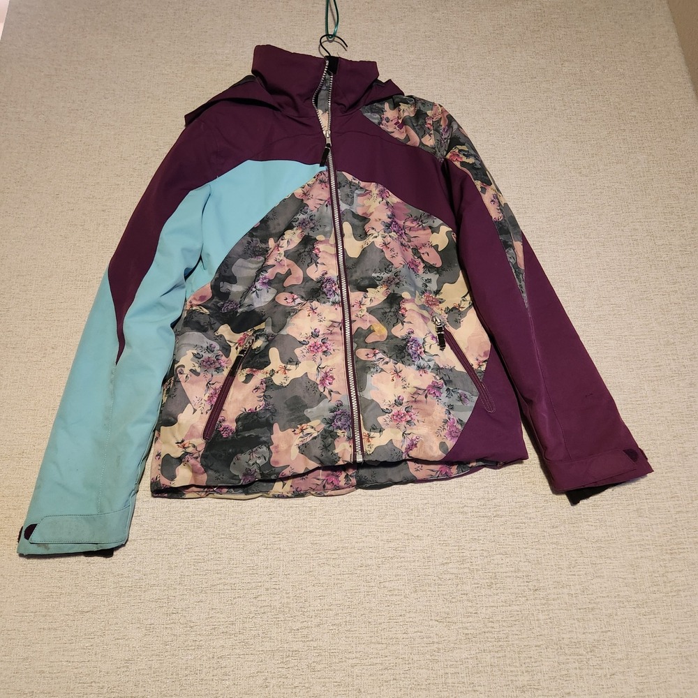 Obermeyer Ski Jacket Kids Teen XL 18 Purple Floral Camo Hooded Insulated
